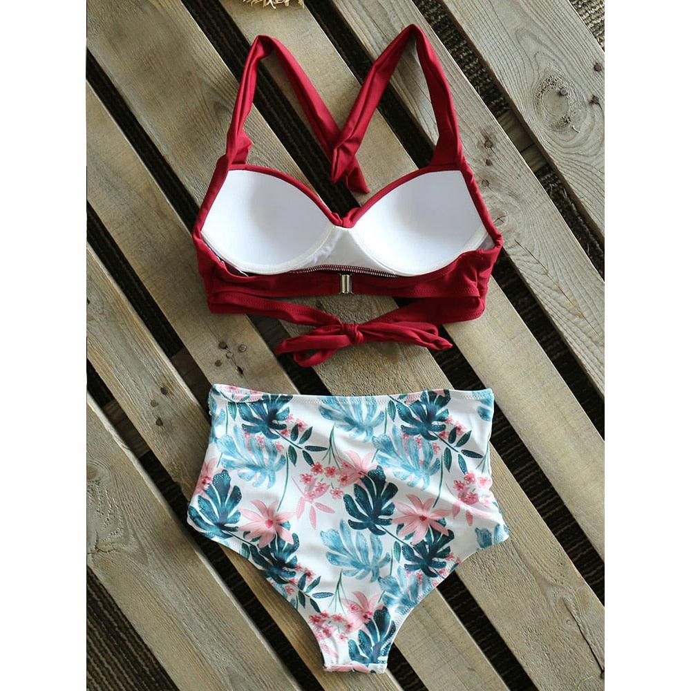 High Waist Bikinis New Halter Swimwear Women Swimsuit Female Bikini Set Print Bathing Suit Summer Two Piece Bikini Swimsuit for Women High Waist Halter Wrap Bathing Suits with Bikini Bottom Stevvex
