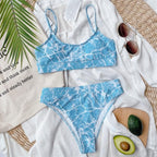 Modern Blue High Waist Bikini Push Up Swimwear Women Dragon Printed Bikini Set Retro Swimsuit Women's High Waist Bikini Swimsuits Twist Push Up Two Piece Bathing Suits Tummy Control Swimwear Stevvex