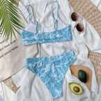 Modern Blue High Waist Bikini Push Up Swimwear Women Dragon Printed Bikini Set Retro Swimsuit Women's High Waist Bikini Swimsuits Twist Push Up Two Piece Bathing Suits Tummy Control Swimwear Stevvex