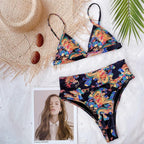 Modern Blue High Waist Bikini Push Up Swimwear Women Dragon Printed Bikini Set Retro Swimsuit Women's High Waist Bikini Swimsuits Twist Push Up Two Piece Bathing Suits Tummy Control Swimwear Stevvex