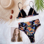 Modern Blue High Waist Bikini Push Up Swimwear Women Dragon Printed Bikini Set Retro Swimsuit Women's High Waist Bikini Swimsuits Twist Push Up Two Piece Bathing Suits Tummy Control Swimwear Stevvex