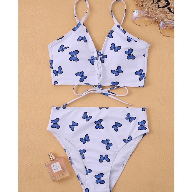 Modern Blue High Waist Bikini Push Up Swimwear Women Dragon Printed Bikini Set Retro Swimsuit Women's High Waist Bikini Swimsuits Twist Push Up Two Piece Bathing Suits Tummy Control Swimwear Stevvex