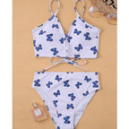 Modern Blue High Waist Bikini Push Up Swimwear Women Dragon Printed Bikini Set Retro Swimsuit Women's High Waist Bikini Swimsuits Twist Push Up Two Piece Bathing Suits Tummy Control Swimwear Stevvex