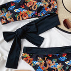 Modern Blue High Waist Bikini Push Up Swimwear Women Dragon Printed Bikini Set Retro Swimsuit Women's High Waist Bikini Swimsuits Twist Push Up Two Piece Bathing Suits Tummy Control Swimwear Stevvex