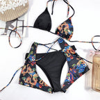 Modern Blue High Waist Bikini Push Up Swimwear Women Dragon Printed Bikini Set Retro Swimsuit Women's High Waist Bikini Swimsuits Twist Push Up Two Piece Bathing Suits Tummy Control Swimwear Stevvex