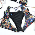 Modern Blue High Waist Bikini Push Up Swimwear Women Dragon Printed Bikini Set Retro Swimsuit Women's High Waist Bikini Swimsuits Twist Push Up Two Piece Bathing Suits Tummy Control Swimwear Stevvex