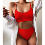 Female High Waist Swimsuit Bikini Sports Swimsuits For Women Two Piece Crop Top Bikini Set High Waist High Cut Bathing Suits Women Swimwear Two-piece Bikini Set Bathing Suit Swimwear Stevvex