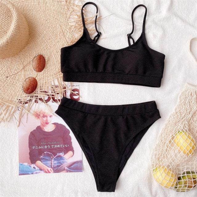 Female High Waist Swimsuit Bikini Sports Swimsuits For Women Two Piece Crop Top Bikini Set High Waist High Cut Bathing Suits Women Swimwear Two-piece Bikini Set Bathing Suit Swimwear Stevvex