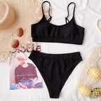 Female High Waist Swimsuit Bikini Sports Swimsuits For Women Two Piece Crop Top Bikini Set High Waist High Cut Bathing Suits Women Swimwear Two-piece Bikini Set Bathing Suit Swimwear Stevvex
