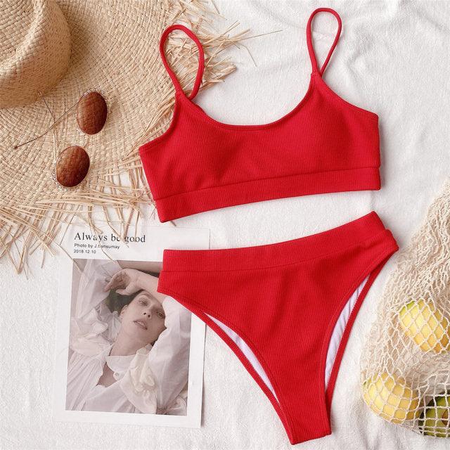 Female High Waist Swimsuit Bikini Sports Swimsuits For Women Two Piece Crop Top Bikini Set High Waist High Cut Bathing Suits Women Swimwear Two-piece Bikini Set Bathing Suit Swimwear Stevvex