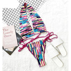 Halter Hollow Cross Bikinis Set Swimsuit Women's New Solid Two-Piece Swimwear Two Piece Swimsuit Halter Crisscross Cut Out Bikini Wrap Top with High Waist  Bottom Beach Swimwear Summer Beachwear Woman Bath Bathing Suit Stevvex