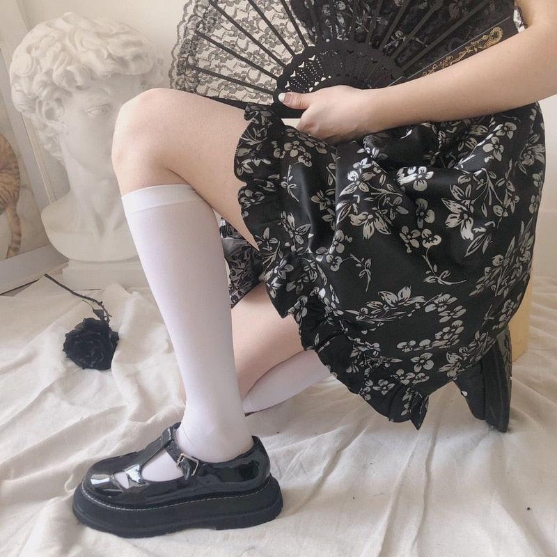 Cute Black White Velvet Warm Long Socks Solid Color Knee High Female Socks Fashion Nylon Stockings For Women Stevvex