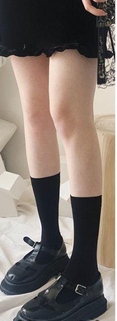 Cute Black White Velvet Warm Long Socks Solid Color Knee High Female Socks Fashion Nylon Stockings For Women Stevvex