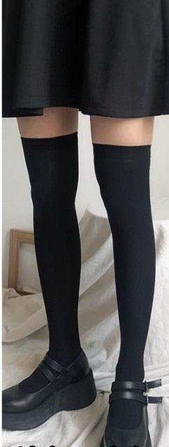 Cute Black White Velvet Warm Long Socks Solid Color Knee High Female Socks Fashion Nylon Stockings For Women Stevvex