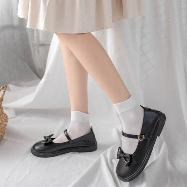 Cute Black White Velvet Warm Long Socks Solid Color Knee High Female Socks Fashion Nylon Stockings For Women Stevvex
