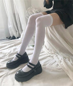 Cute Black White Velvet Warm Long Socks Solid Color Knee High Female Socks Fashion Nylon Stockings For Women Stevvex