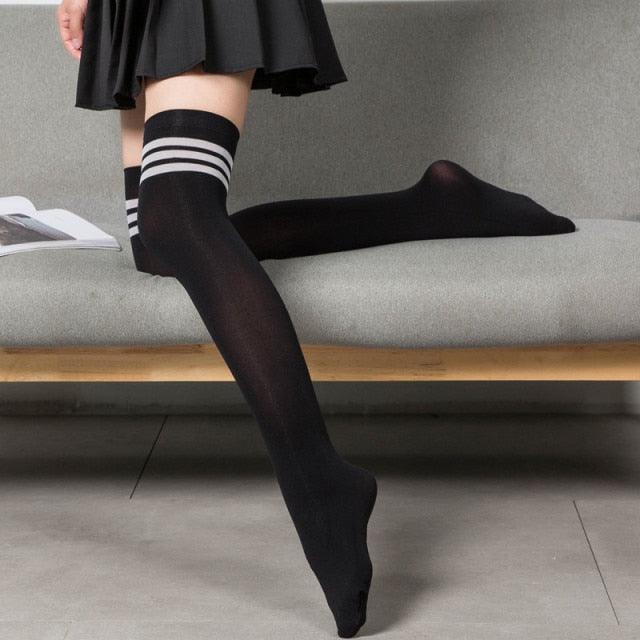 Cute Black White Velvet Warm Long Socks Solid Color Knee High Female Socks Fashion Nylon Stockings For Women Stevvex