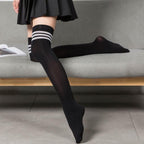 Cute Black White Velvet Warm Long Socks Solid Color Knee High Female Socks Fashion Nylon Stockings For Women Stevvex