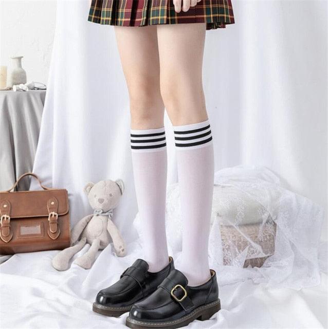 Cute Black White Velvet Warm Long Socks Solid Color Knee High Female Socks Fashion Nylon Stockings For Women Stevvex
