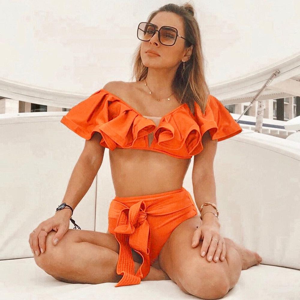 Two-Pieces Women  Push-Up Padded Bra Ruffles Bandage Bikini Set Swimsuit  Women's Bathing Suits Ruffles Flounce Bikini Sets Low Rise Two Piece Swimsuit Swimwear Bathing Suit Beachwear Stevvex