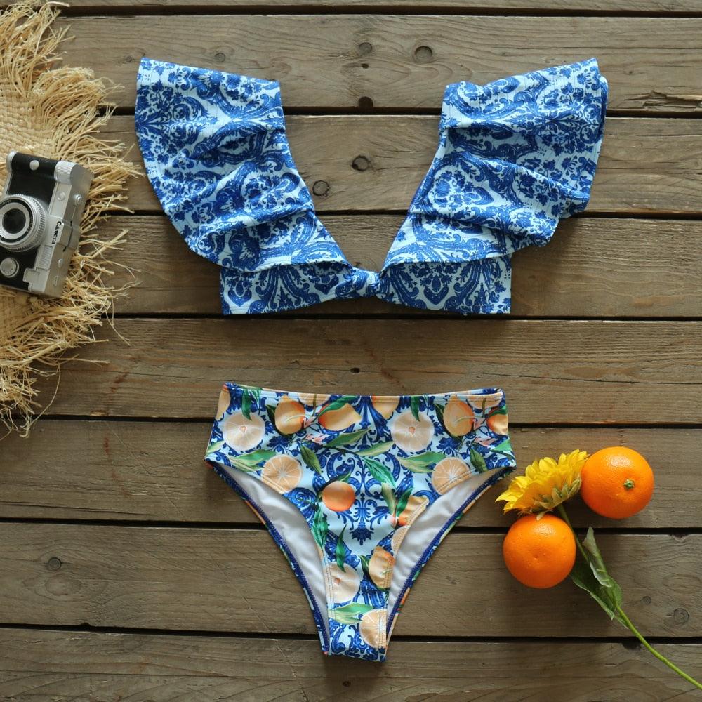Two-Pieces Women  Push-Up Padded Bra Ruffles Bandage Bikini Set Swimsuit  Women's Bathing Suits Ruffles Flounce Bikini Sets Low Rise Two Piece Swimsuit Swimwear Bathing Suit Beachwear Stevvex