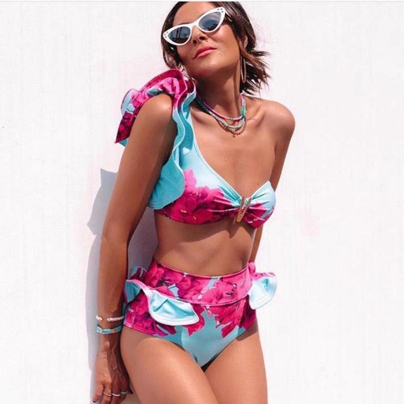 Two-Pieces Women  Push-Up Padded Bra Ruffles Bandage Bikini Set Swimsuit  Women's Bathing Suits Ruffles Flounce Bikini Sets Low Rise Two Piece Swimsuit Swimwear Bathing Suit Beachwear Stevvex