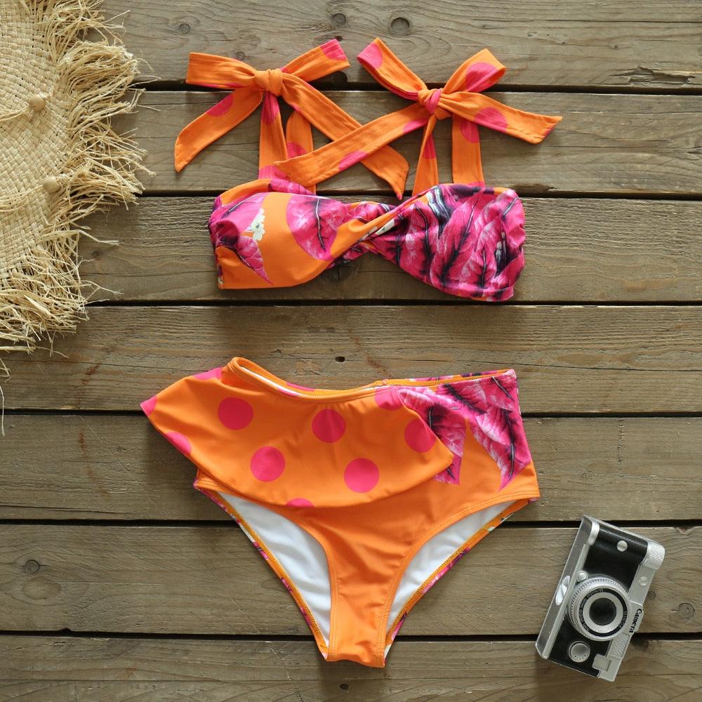 Two-Pieces Women  Push-Up Padded Bra Ruffles Bandage Bikini Set Swimsuit  Women's Bathing Suits Ruffles Flounce Bikini Sets Low Rise Two Piece Swimsuit Swimwear Bathing Suit Beachwear Stevvex