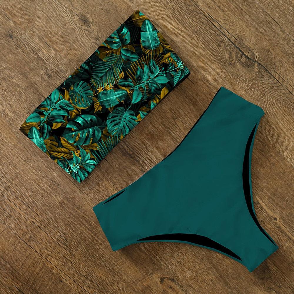 Bikini Swimwear Swimsuit Women Floral Print High Waist Bikini Set Back Cross Bathing Suit Female Beach Wear Women's Bikini Swimsuits Strapless Two Pieces Bathing Suits Stevvex