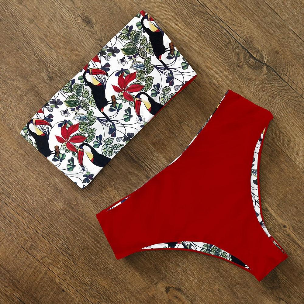 Bikini Swimwear Swimsuit Women Floral Print High Waist Bikini Set Back Cross Bathing Suit Female Beach Wear Women's Bikini Swimsuits Strapless Two Pieces Bathing Suits Stevvex