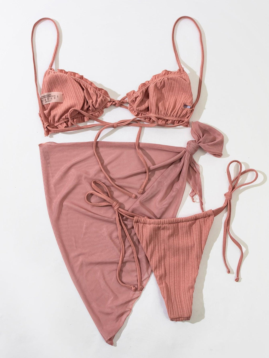 3PCS Ladies Split Swimwear Sets Women Swimsuit Women's Bikini Swimsuits Bikini Set With Wrap Skirt Underwire Swimwear Bathing Suit Chiffon Cover Up Bikini Ruffles Lace-up  Mesh Cover Ups Bikinis Set Stevvex