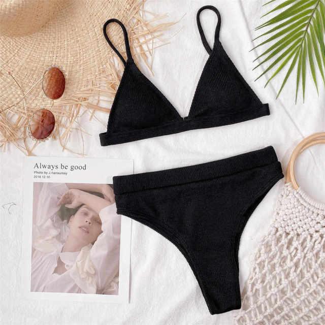 Female Swimsuit High Waist Bikini Women High Waist Swimsuits Triangle Bathing Suit V Neck Two Piece Bikini Sets Women Swimwear Two-pieces Bikini Set Ribbed Bather Bathing Suit Swim Stevvex