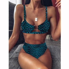 Women High Waist Bikini Swimsuit Swimwear Female Women Metal Ring Cross Bandage Bikini Set Swimsuit Two Piece Cutout Tie Back Bathing Suit Thong Bikini Set Bathing Suit Bather Stevvex