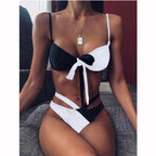Women High Waist Bikini Swimsuit Swimwear Female Women Metal Ring Cross Bandage Bikini Set Swimsuit Two Piece Cutout Tie Back Bathing Suit Thong Bikini Set Bathing Suit Bather Stevvex