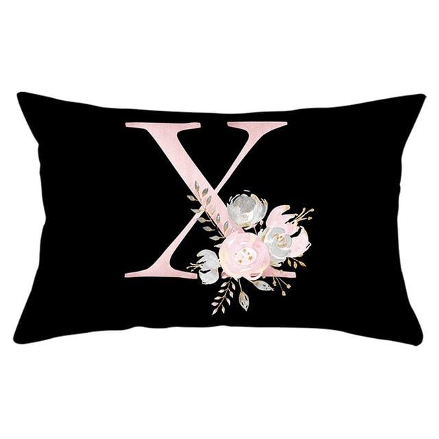 New Light Letter Flower Pillow Covers Alphabet Decorative Pillow Cases ABC Letter Flowers Cushion Covers Black Plush Pillow Case Super Soft Living Room Decorative Cushion Cover Elegant Soft Design 30x50cm Stevvex