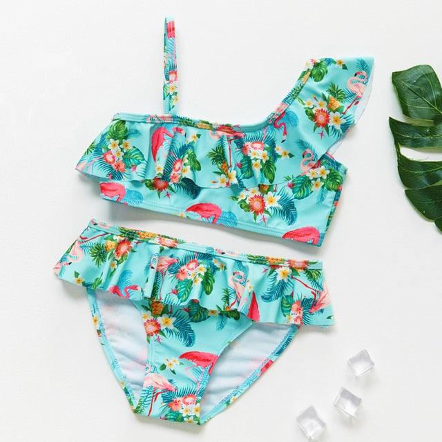 3-16Y Cartoon Two-piece Girls Swimwear Ruffle Swimsuit Bikini Set One Shoulder Beachwear Princess Two Piece Bathing Suit Children Swimwear Girls Swimsuit Bikini Set Stevvex