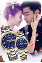 Business Black Couple Watches Top Luxury Mens Watches Auto Date Quartz Wristwatch Gold Watch Men Diamond Stainless Steel Waterproof Luminous Business Casual Luxury Watch For Men Stevvex