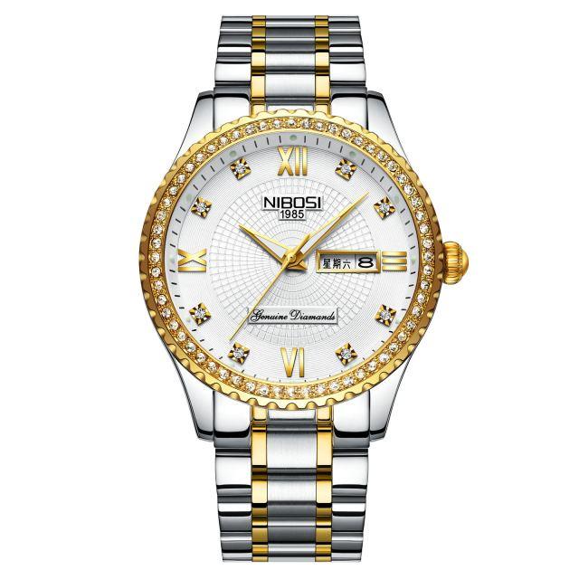 Business Black Couple Watches Top Luxury Mens Watches Auto Date Quartz Wristwatch Gold Watch Men Diamond Stainless Steel Waterproof Luminous Business Casual Luxury Watch For Men Stevvex