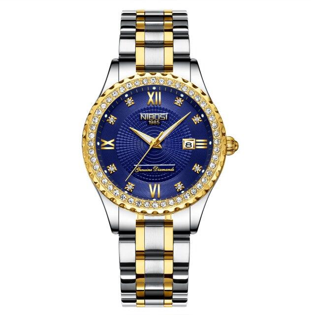 Business Black Couple Watches Top Luxury Mens Watches Auto Date Quartz Wristwatch Gold Watch Men Diamond Stainless Steel Waterproof Luminous Business Casual Luxury Watch For Men Stevvex