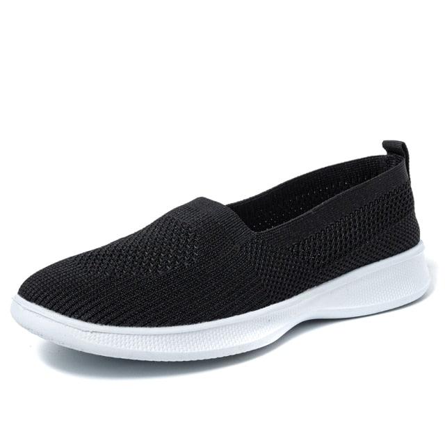 Summer Knitting Sock Women's Sneakers Slip On Shoes Lightweight Flat Women's Sports Breathable Mesh Platform Fashion Casual Slip On Easy Walking Espadrilles Stevvex