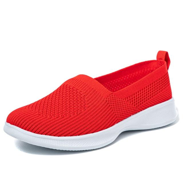 Summer Knitting Sock Women's Sneakers Slip On Shoes Lightweight Flat Women's Sports Breathable Mesh Platform Fashion Casual Slip On Easy Walking Espadrilles Stevvex