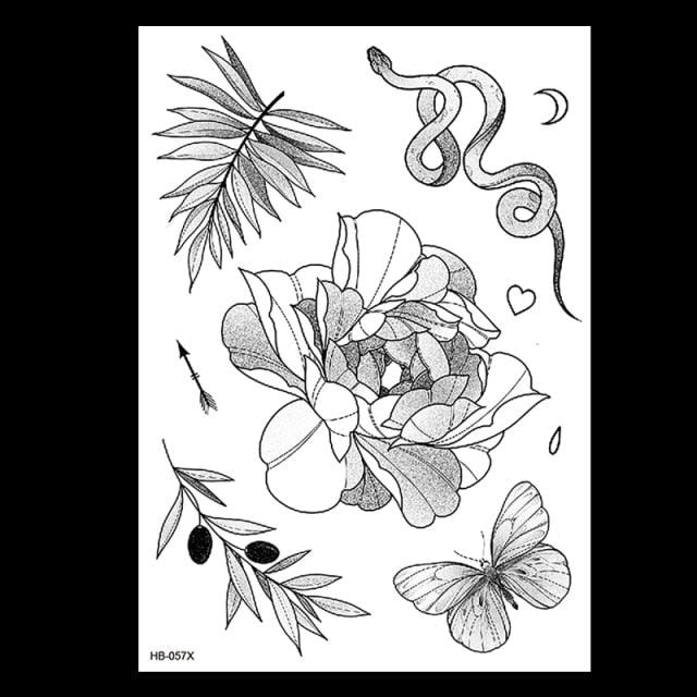 49 Sheets Waterproof Temporary Black Sketches Flowers Tattoo Stickers Flower Rose Tattoos For Women Adults Stevvex