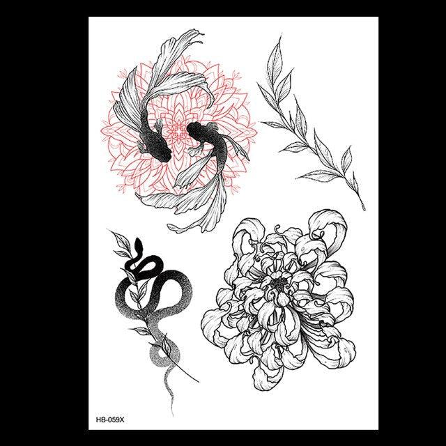 49 Sheets Waterproof Temporary Black Sketches Flowers Tattoo Stickers Flower Rose Tattoos For Women Adults Stevvex