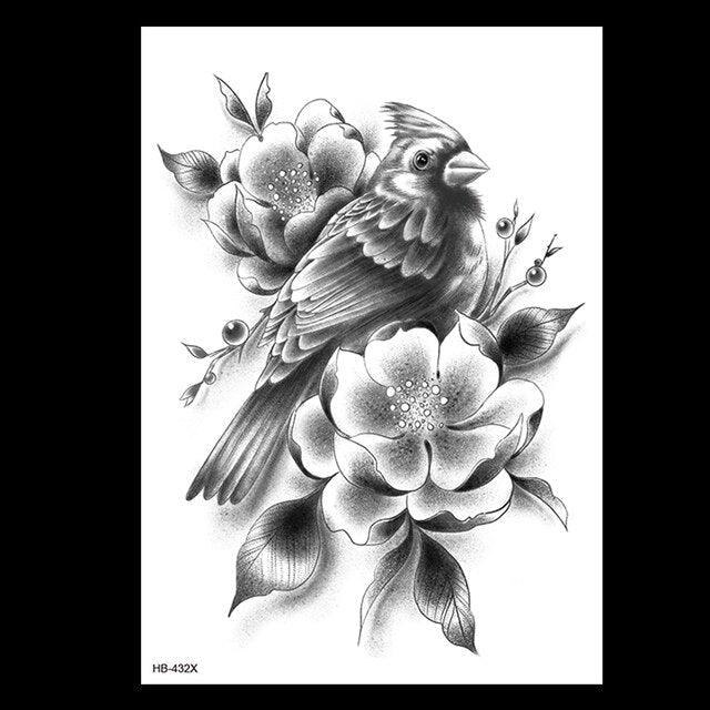 49 Sheets Waterproof Temporary Black Sketches Flowers Tattoo Stickers Flower Rose Tattoos For Women Adults Stevvex