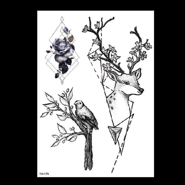 49 Sheets Waterproof Temporary Black Sketches Flowers Tattoo Stickers Flower Rose Tattoos For Women Adults Stevvex