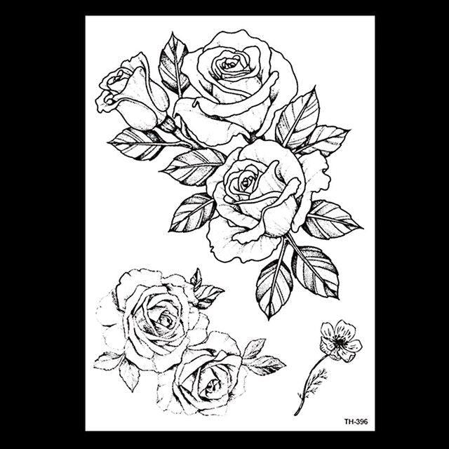 49 Sheets Waterproof Temporary Black Sketches Flowers Tattoo Stickers Flower Rose Tattoos For Women Adults Stevvex