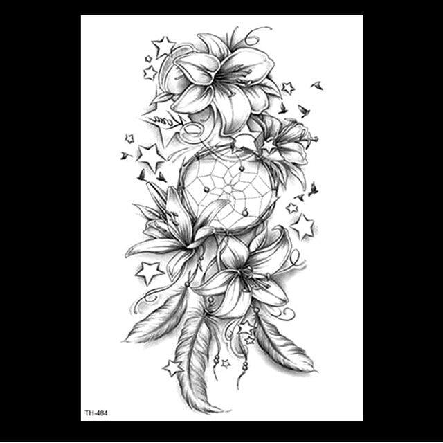 49 Sheets Waterproof Temporary Black Sketches Flowers Tattoo Stickers Flower Rose Tattoos For Women Adults Stevvex