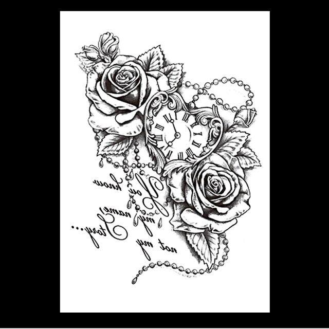 49 Sheets Waterproof Temporary Black Sketches Flowers Tattoo Stickers Flower Rose Tattoos For Women Adults Stevvex