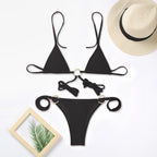Bikini Triangle Adjust Swimwear Women's Crisscross Halter Bikini Lace Up Back Bandage Two Piece Strappy Bathing Suits G String Thong Swimwear Women Bathing Suit Hollow Out Quality Pleated Swimsuit Female Double-Sided Bikini Set Stevvex