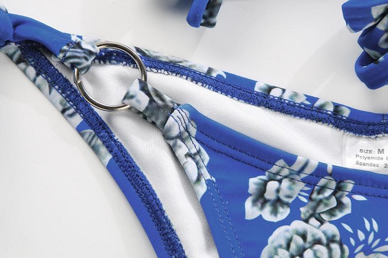 Bikini Triangle Adjust Swimwear Women's Crisscross Halter Bikini Lace Up Back Bandage Two Piece Strappy Bathing Suits G String Thong Swimwear Women Bathing Suit Hollow Out Quality Pleated Swimsuit Female Double-Sided Bikini Set Stevvex