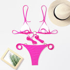 Bikini Triangle Adjust Swimwear Women's Crisscross Halter Bikini Lace Up Back Bandage Two Piece Strappy Bathing Suits G String Thong Swimwear Women Bathing Suit Hollow Out Quality Pleated Swimsuit Female Double-Sided Bikini Set Stevvex